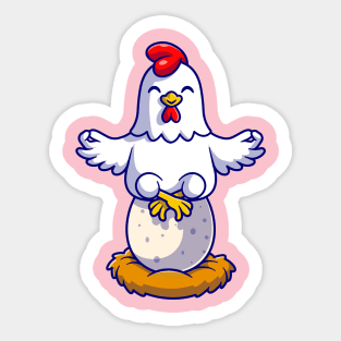 Cute Chicken Yoga On Egg Cartoon Sticker